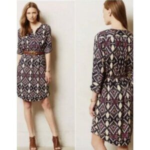 Holding Horses Womens Anthropologie Mira Ikat Pockets Dress Size 0 Beige SP EXC